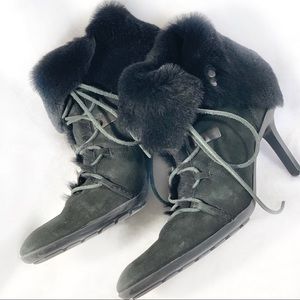 Gucci suede fur lace up boots size 37